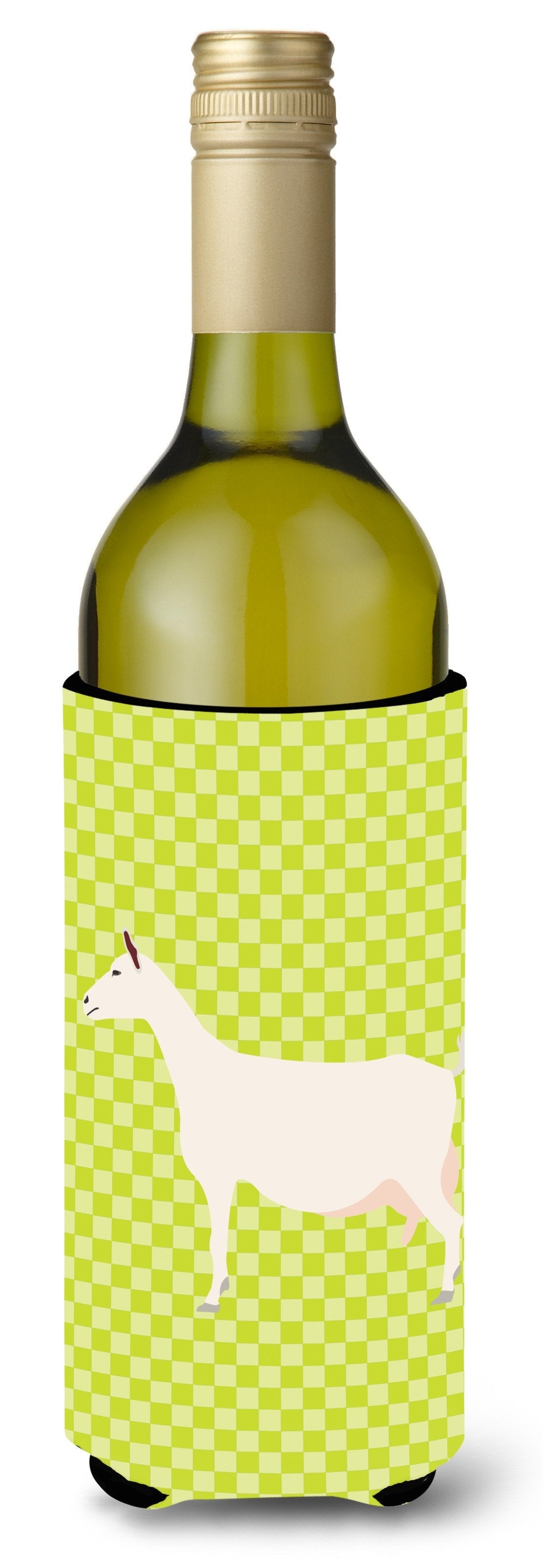 Saanen Goat Green Wine Bottle Hugger Gift Sleeve for Standard 750 ml Bottles, Insulated Reusable Also Fits Mini Shot & Pint Bottles