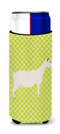 Saanen Goat Green Slim Can Hugger , Insulated Foam Hugger for 12 oz Slim Cans, Beer Bottles & Water Bottles, Printed in USA