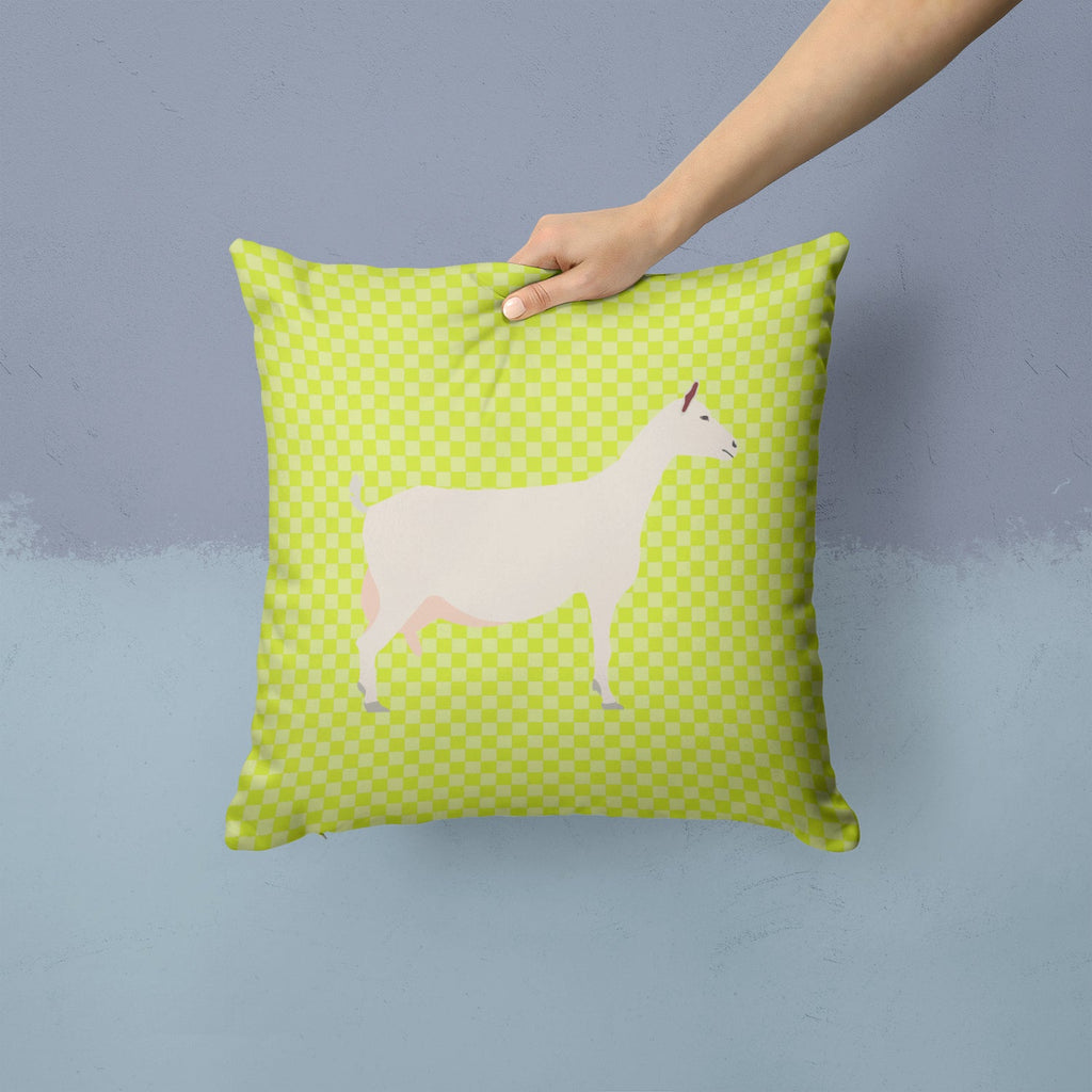 Saanen Goat Green Decorative Throw Pillow 14x14 Indoor Outdoor Accent Cushion, Fabric Cover with Insert for Sofa, Bed, Porch & Living Room