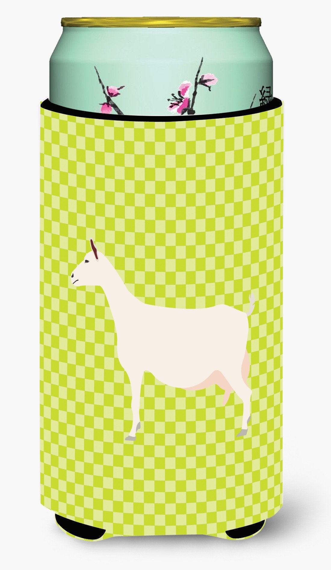 Saanen Goat Green Tall Boy Hugger Can Cooler Sleeve Machine Washable Drink Collapsible Insulator Beverage Insulated Holder