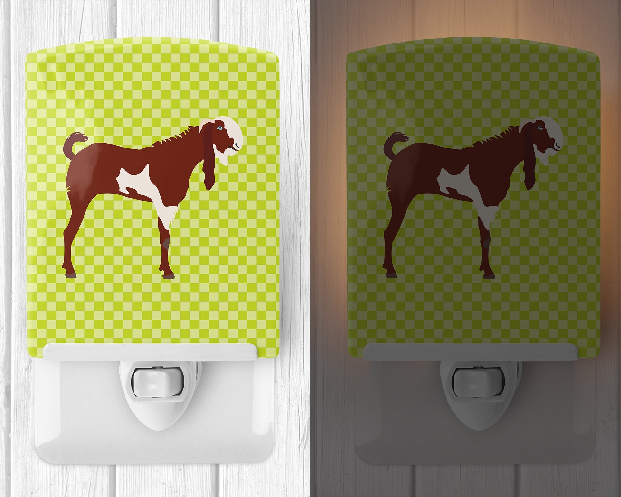 Jamnapari Goat Green Ceramic Night Light Compact, UL-Certified, Ideal for Bedroom, Bathroom, Nursery, Hallway, Kitchen, 6x4x3, Multicolor
