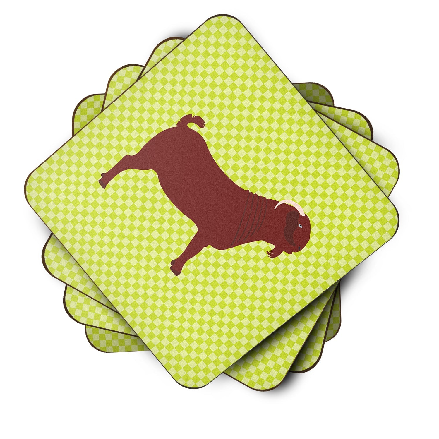 Kalahari Red Goat Green Foam Coasters Set of 4 Cup Coasters for Indoor Outdoor, Tabletop Protection, Anti Slip, Mouse pad Material