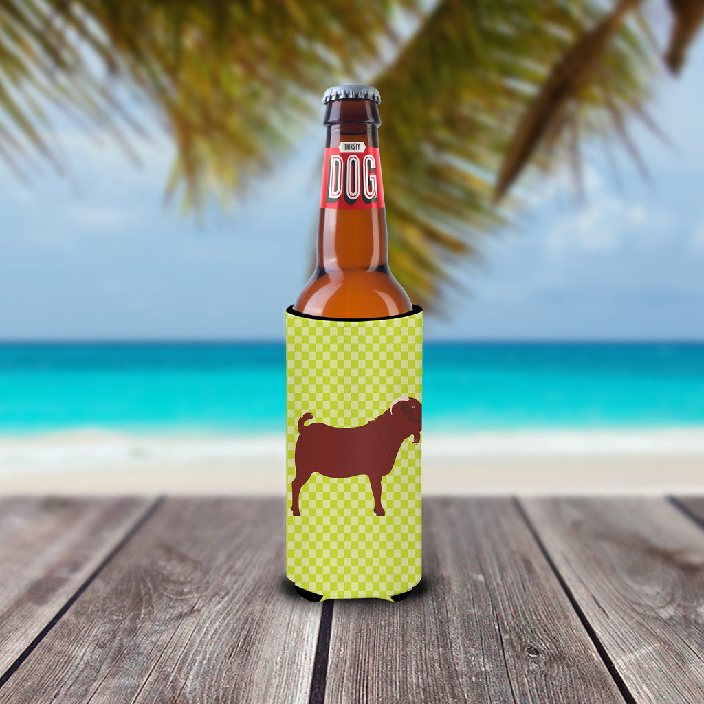 Kalahari Red Goat Green Slim Can Hugger , Insulated Foam Hugger for 12 oz Slim Cans, Beer Bottles & Water Bottles, Printed in USA