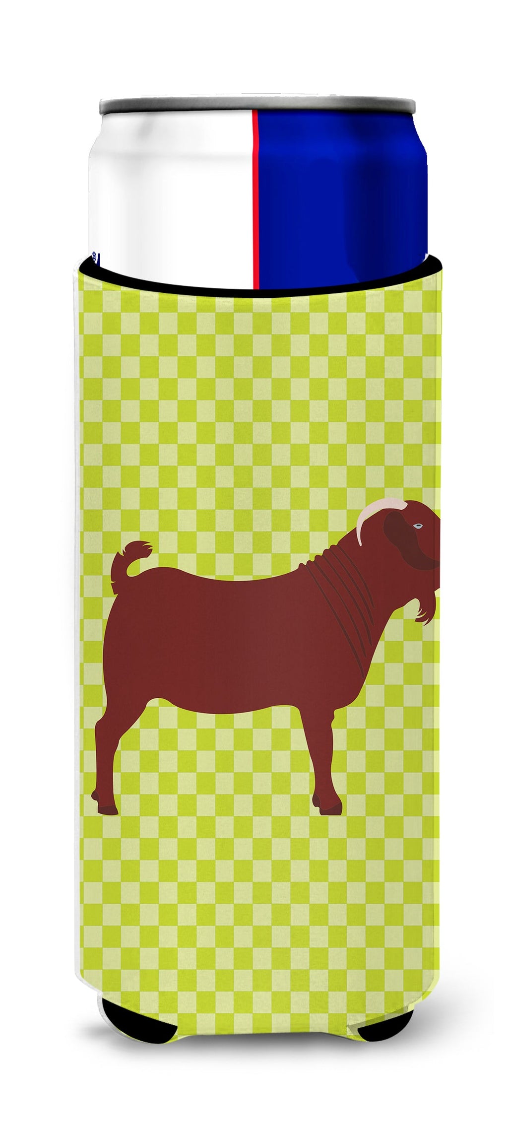 Kalahari Red Goat Green Slim Can Hugger , Insulated Foam Hugger for 12 oz Slim Cans, Beer Bottles & Water Bottles, Printed in USA