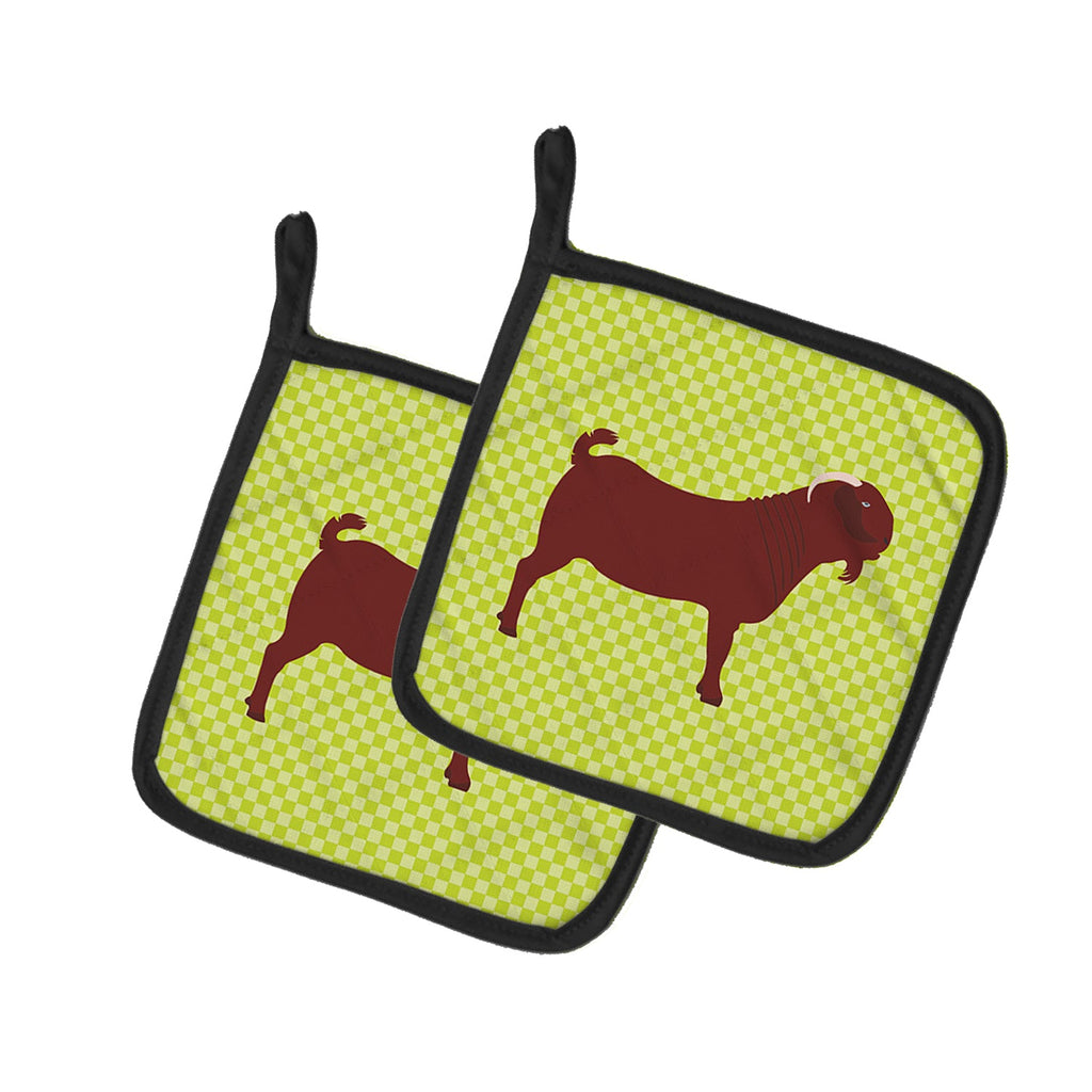 Kalahari Red Goat Green Pot Holder Set of 2 Heat Resistant Quilted Hot Pads 7.5 x 7.5 Inch, Insulated Kitchen Trivets for Cooking & Baking