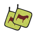 Kalahari Red Goat Green Pot Holder Set of 2 Heat Resistant Quilted Hot Pads 7.5 x 7.5 Inch, Insulated Kitchen Trivets for Cooking & Baking