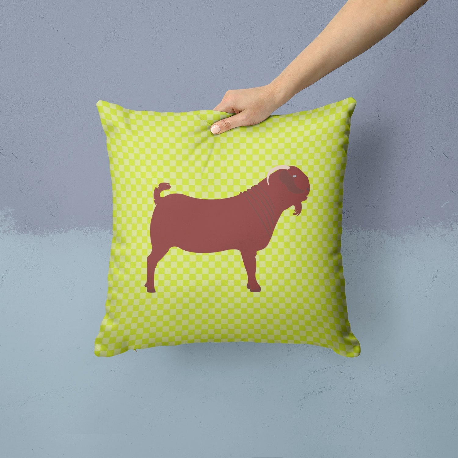 Kalahari Red Goat Green Decorative Throw Pillow 14x14 Indoor Outdoor Accent Cushion, Fabric Cover with Insert for Sofa, Bed, Porch & Living Room