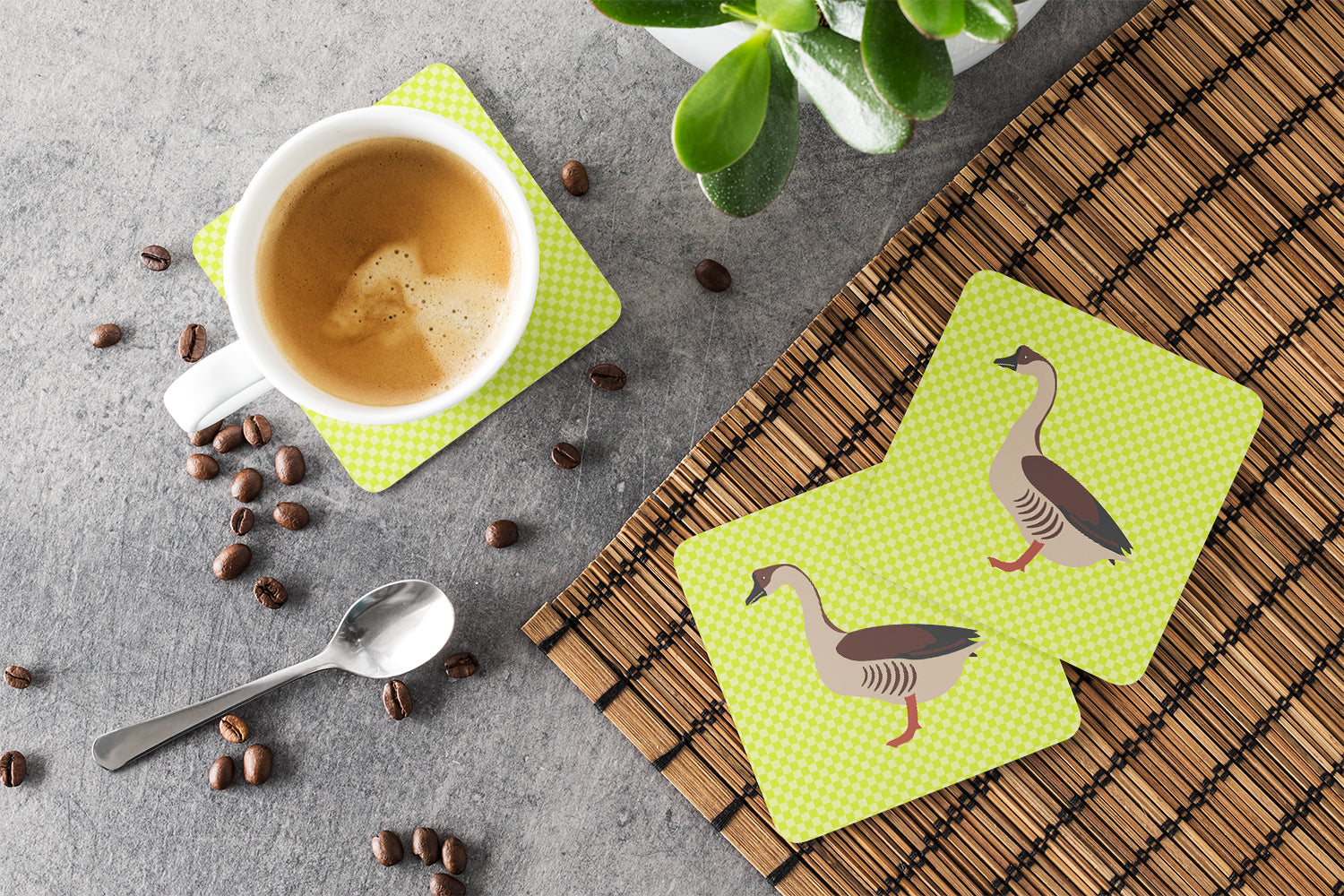 Chinese Goose Green Foam Coasters Set of 4 Cup Coasters for Indoor Outdoor, Tabletop Protection, Anti Slip, Mouse pad Material