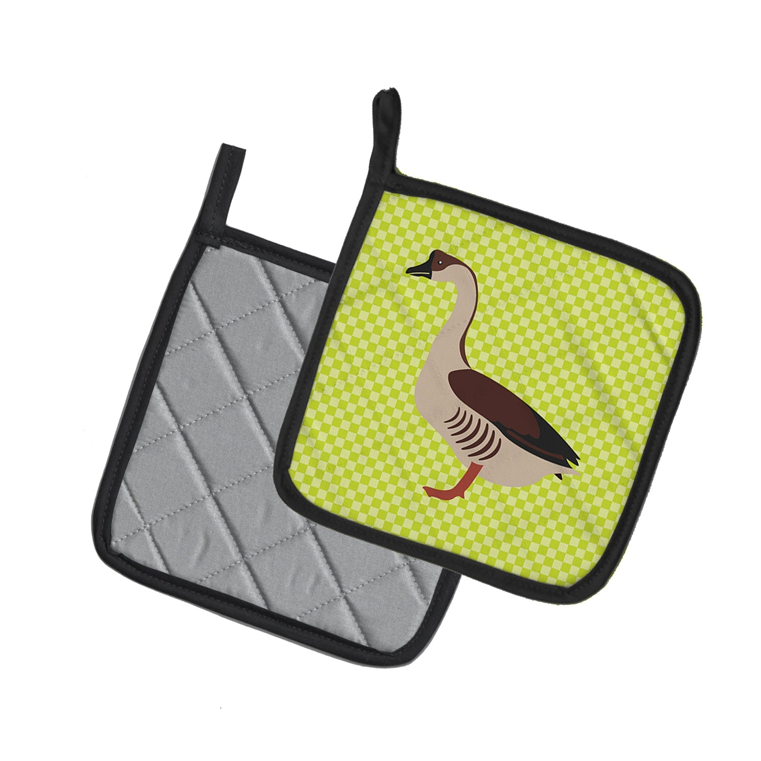 Chinese Goose Green Pot Holder Set of 2 Heat Resistant Quilted Hot Pads 7.5 x 7.5 Inch, Insulated Kitchen Trivets for Cooking & Baking