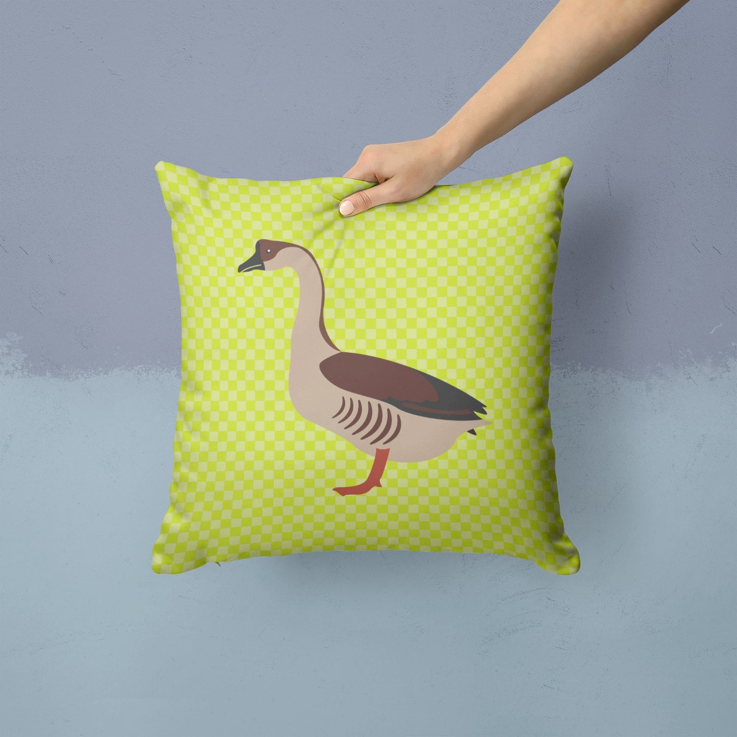 Chinese Goose Green Decorative Throw Pillow 14x14 Indoor Outdoor Accent Cushion, Fabric Cover with Insert for Sofa, Bed, Porch & Living Room
