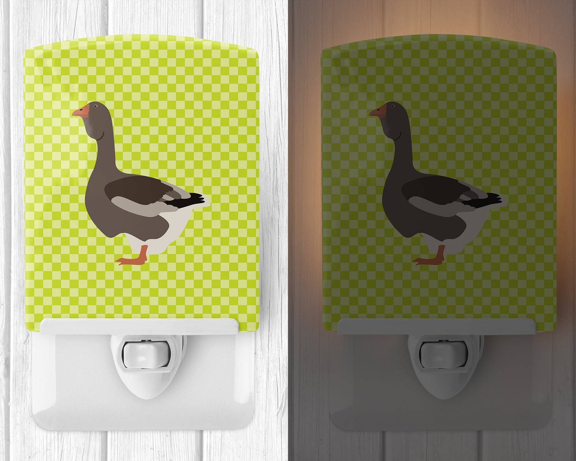 Toulouse Goose Green Ceramic Night Light Compact, UL-Certified, Ideal for Bedroom, Bathroom, Nursery, Hallway, Kitchen, 6x4x3, Multicolor