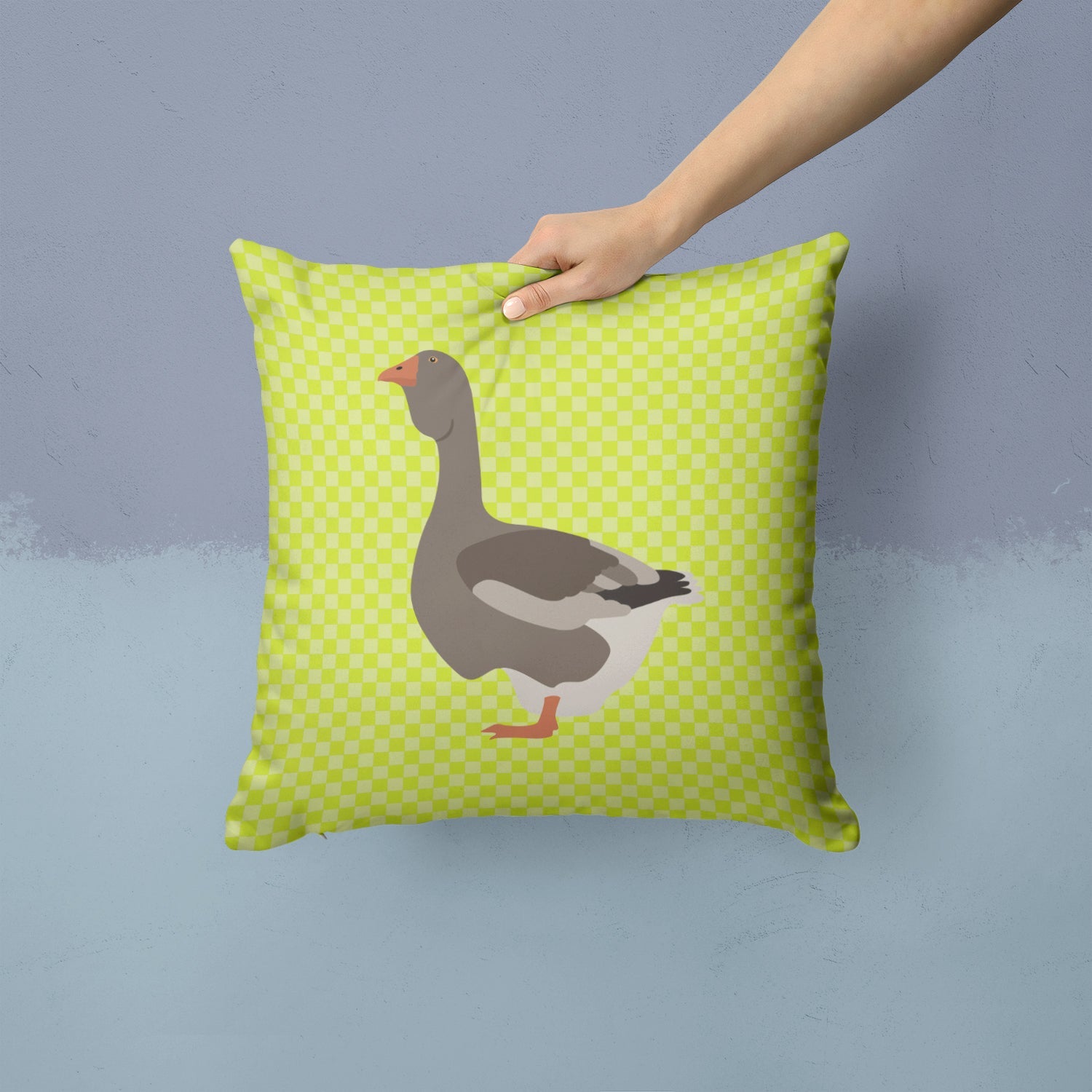 Toulouse Goose Green Decorative Throw Pillow 14x14 Indoor Outdoor Accent Cushion, Fabric Cover with Insert for Sofa, Bed, Porch & Living Room