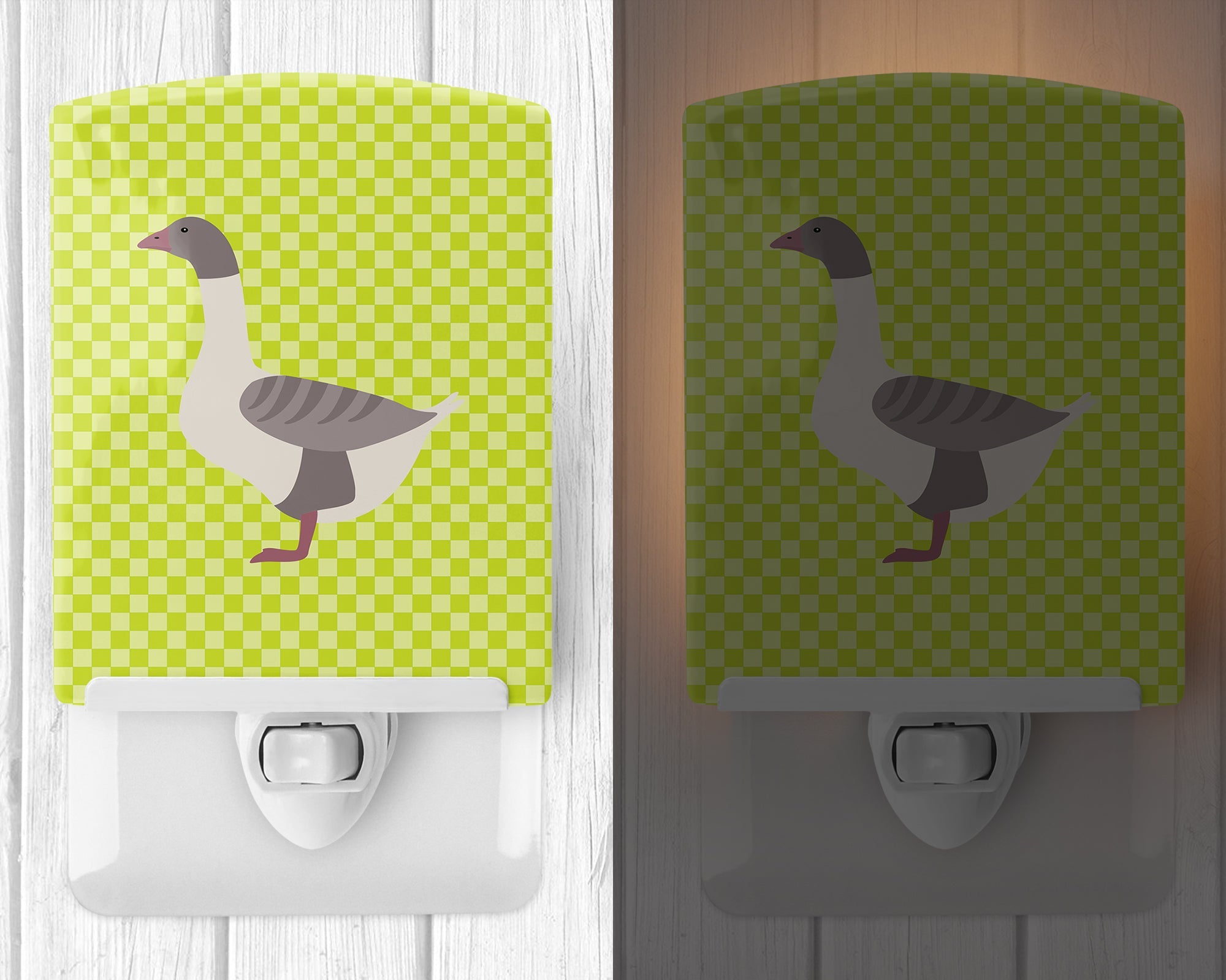 Buff Grey Back Goose Green Ceramic Night Light Compact, UL-Certified, Ideal for Bedroom, Bathroom, Nursery, Hallway, Kitchen, 6x4x3, Multicolor