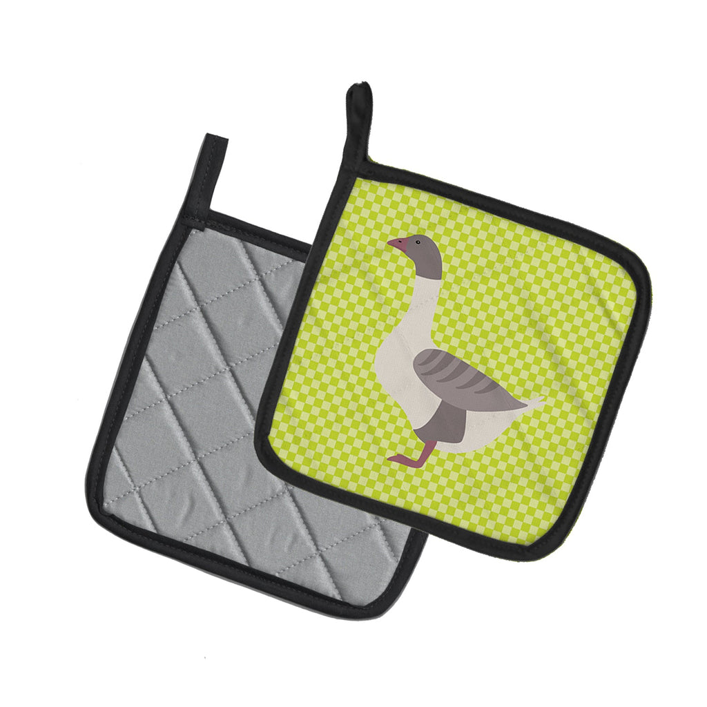 Buff Grey Back Goose Green Pot Holder Set of 2 Heat Resistant Quilted Hot Pads 7.5 x 7.5 Inch, Insulated Kitchen Trivets for Cooking & Baking