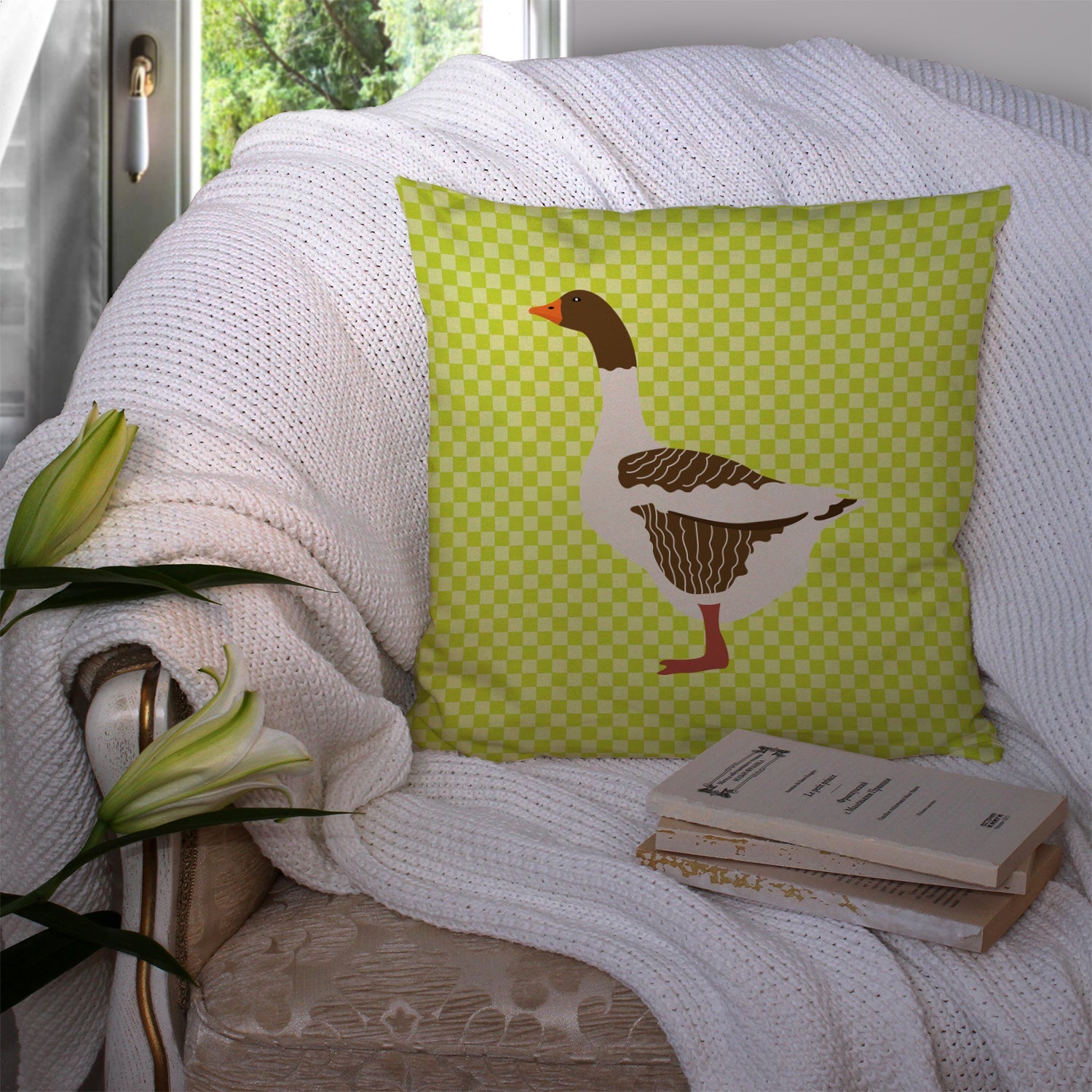 Pomeranian Rogener Goose Green Decorative Throw Pillow 14x14 Indoor Outdoor Accent Cushion, Fabric Cover with Insert for Sofa, Bed, Porch & Living Room