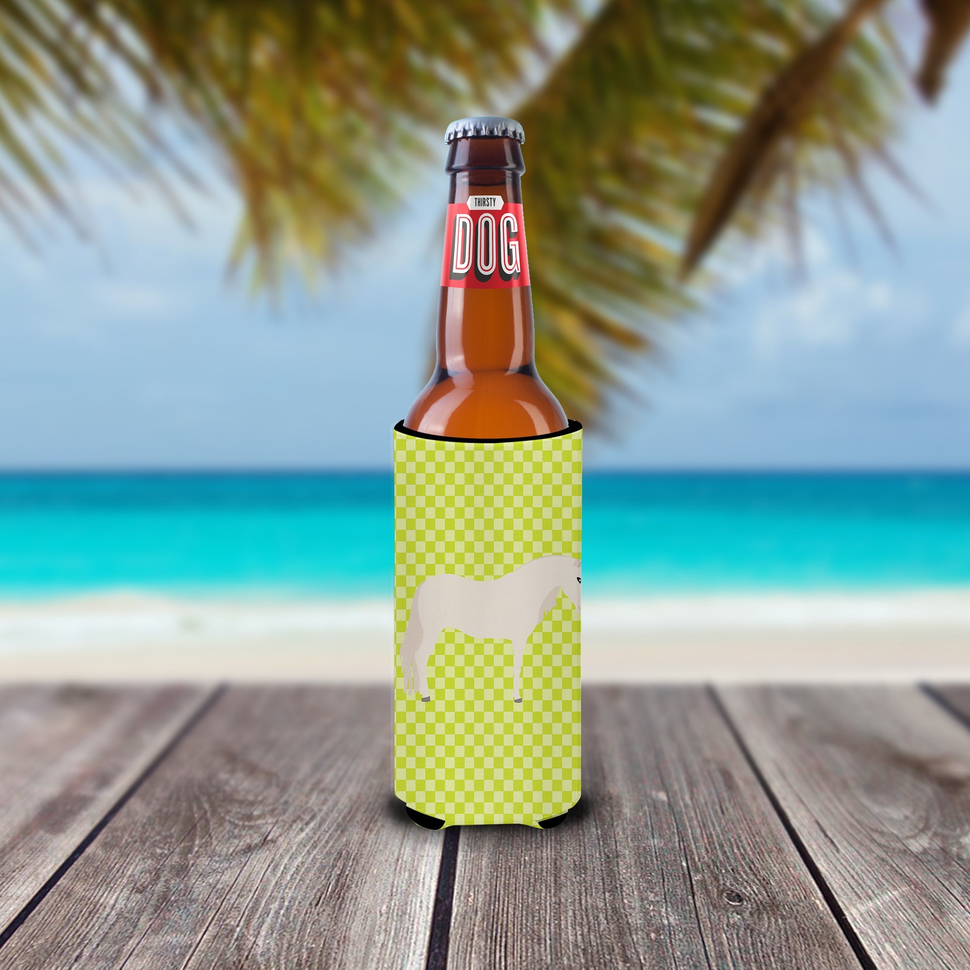 Paso Fino Horse Green Slim Can Hugger , Insulated Foam Hugger for 12 oz Slim Cans, Beer Bottles & Water Bottles, Printed in USA