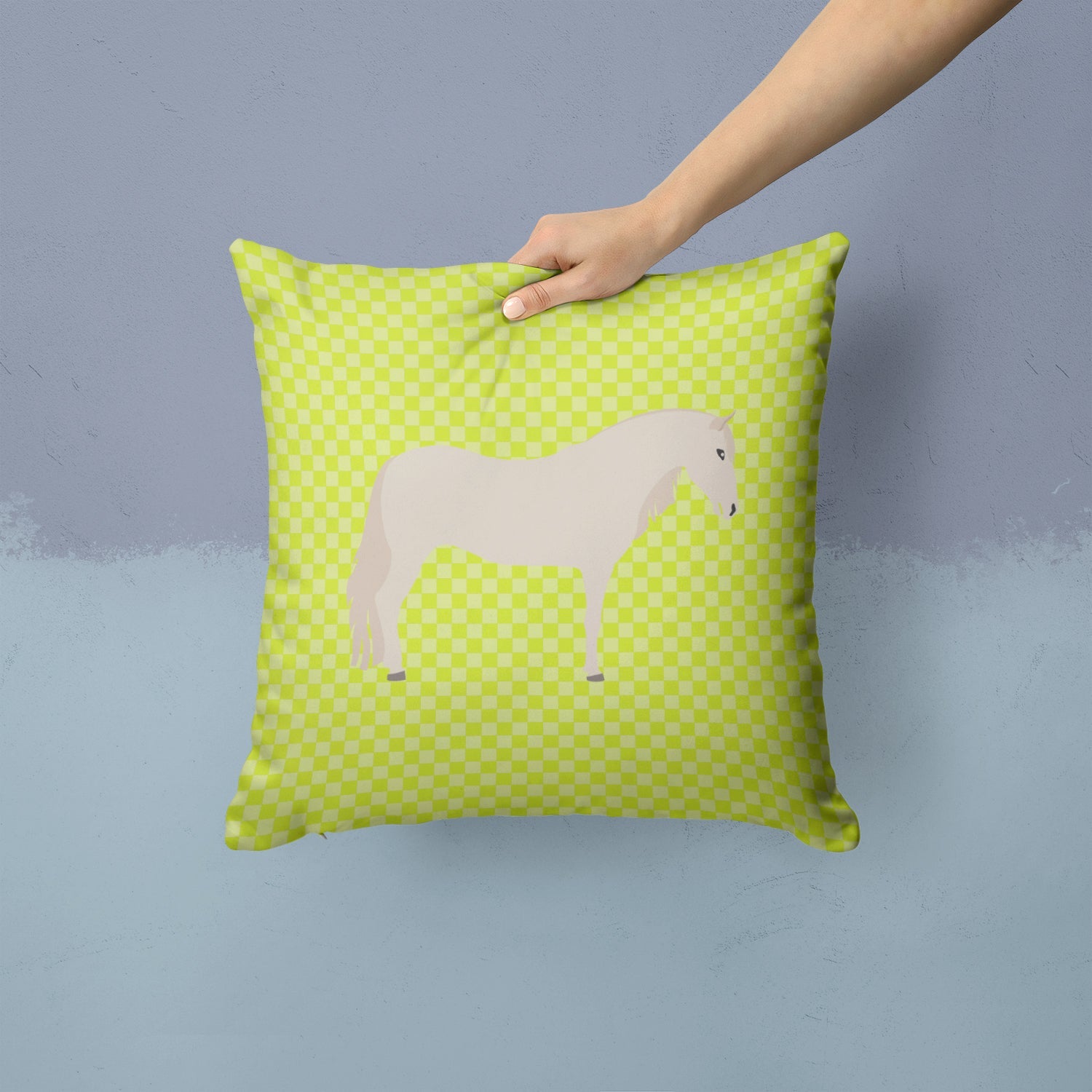 Paso Fino Horse Green Decorative Throw Pillow 14x14 Indoor Outdoor Accent Cushion, Fabric Cover with Insert for Sofa, Bed, Porch & Living Room