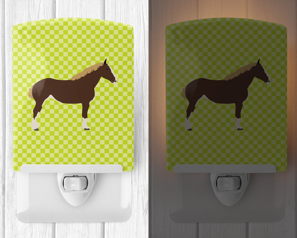 Percheron Horse Green Ceramic Night Light Compact, UL-Certified, Ideal for Bedroom, Bathroom, Nursery, Hallway, Kitchen, 6x4x3, Multicolor