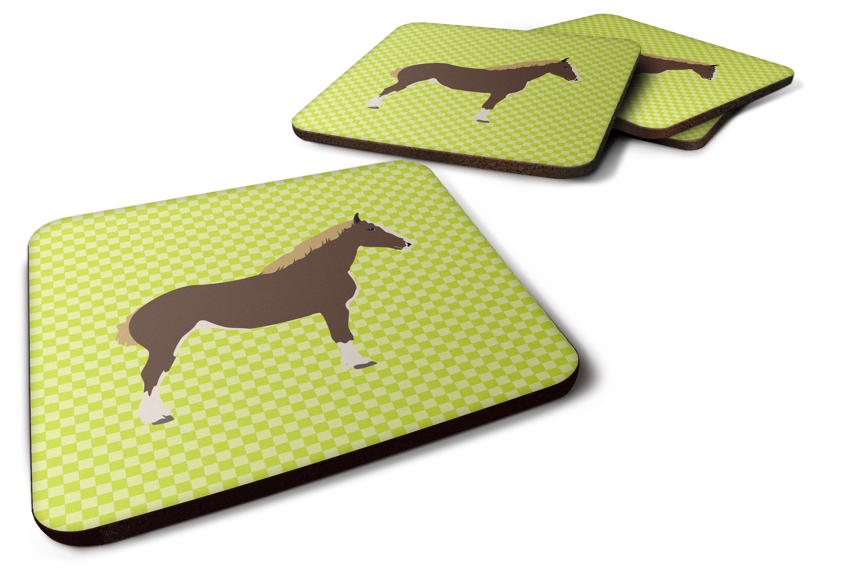 Percheron Horse Green Foam Coasters Set of 4 Cup Coasters for Indoor Outdoor, Tabletop Protection, Anti Slip, Mouse pad Material