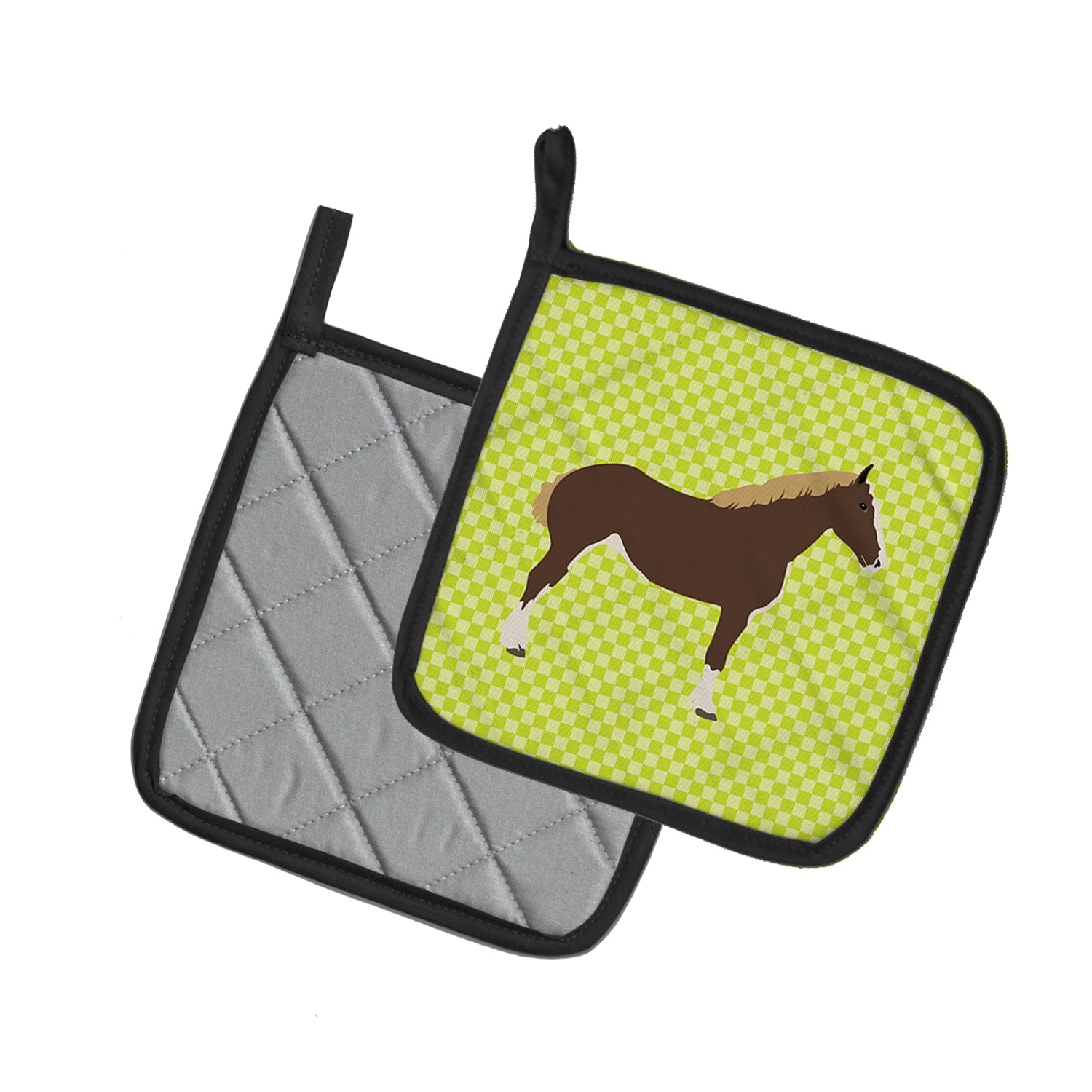 Percheron Horse Green Pot Holder Set of 2 Heat Resistant Quilted Hot Pads 7.5 x 7.5 Inch, Insulated Kitchen Trivets for Cooking & Baking