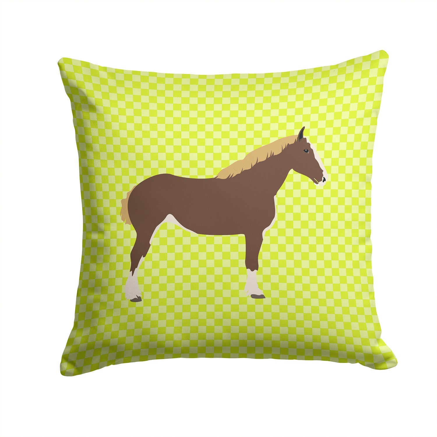 Percheron Horse Green Decorative Throw Pillow 14x14 Indoor Outdoor Accent Cushion, Fabric Cover with Insert for Sofa, Bed, Porch & Living Room