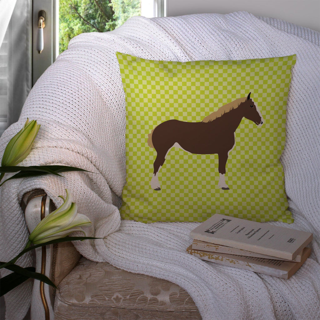 Percheron Horse Green Decorative Throw Pillow 14x14 Indoor Outdoor Accent Cushion, Fabric Cover with Insert for Sofa, Bed, Porch & Living Room