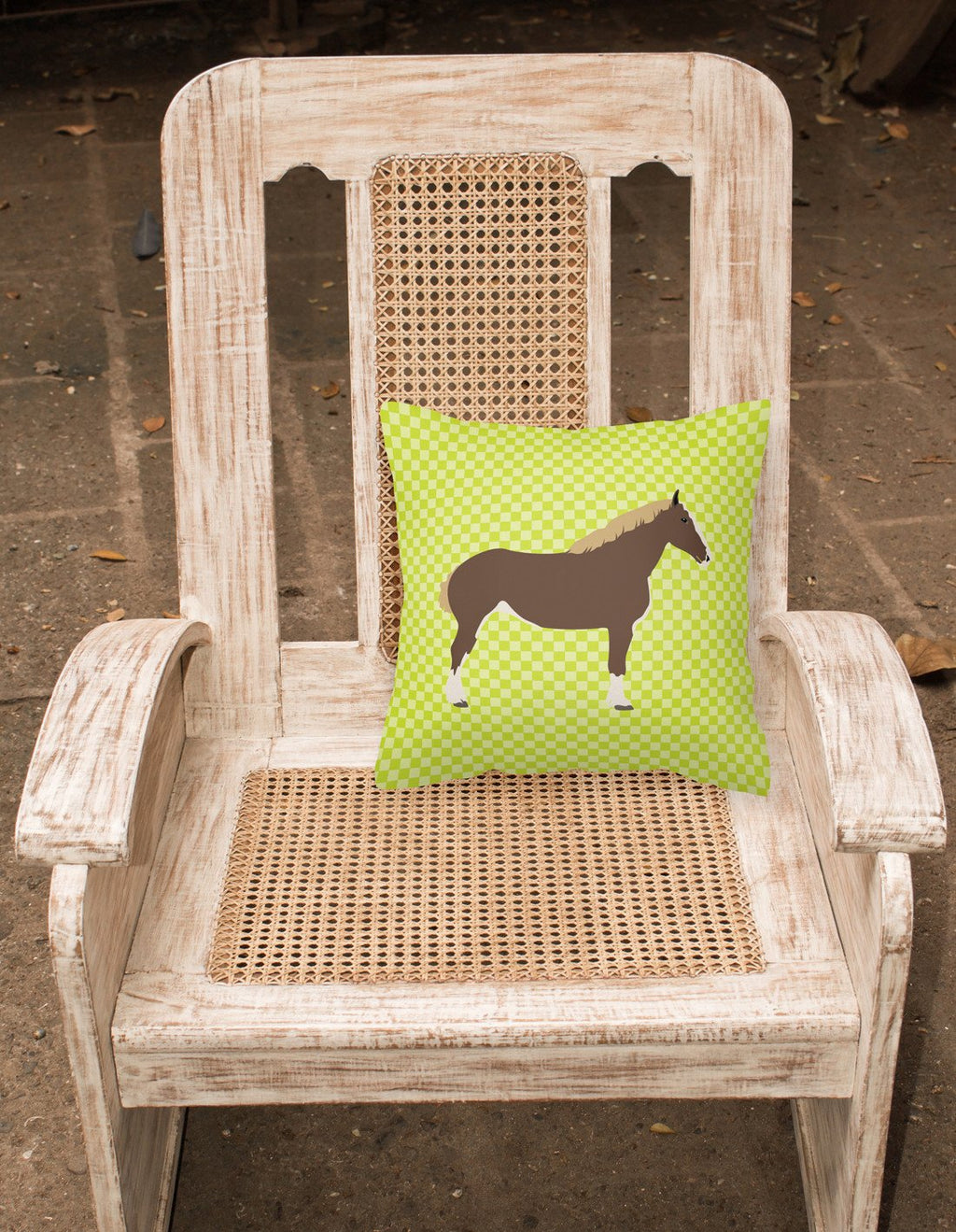 Percheron Horse Green Decorative Throw Pillow 18x18 Indoor Outdoor Accent Cushion, Fabric Cover with Insert for Sofa, Bed, Porch & Living Room