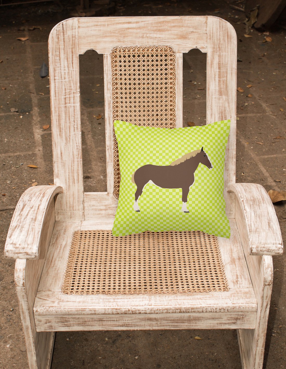 Percheron Horse Green Decorative Throw Pillow 18x18 Indoor Outdoor Accent Cushion, Fabric Cover with Insert for Sofa, Bed, Porch & Living Room