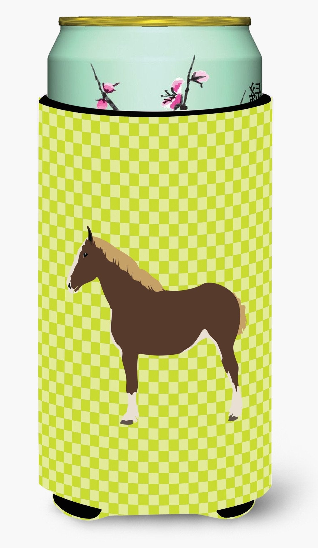 Percheron Horse Green Tall Boy Hugger Can Cooler Sleeve Machine Washable Drink Collapsible Insulator Beverage Insulated Holder