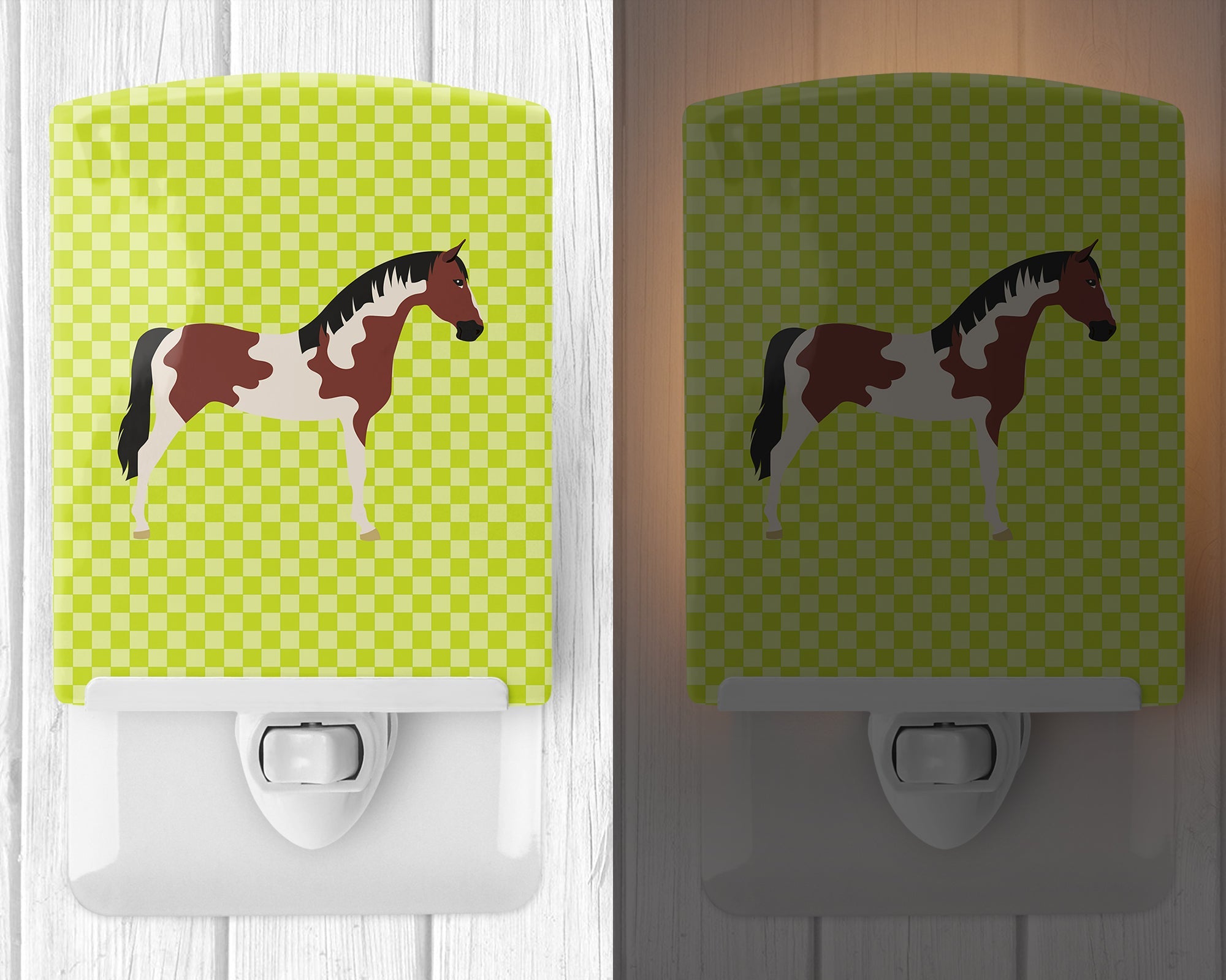 Pinto Horse Green Ceramic Night Light Compact, UL-Certified, Ideal for Bedroom, Bathroom, Nursery, Hallway, Kitchen, 6x4x3, Multicolor