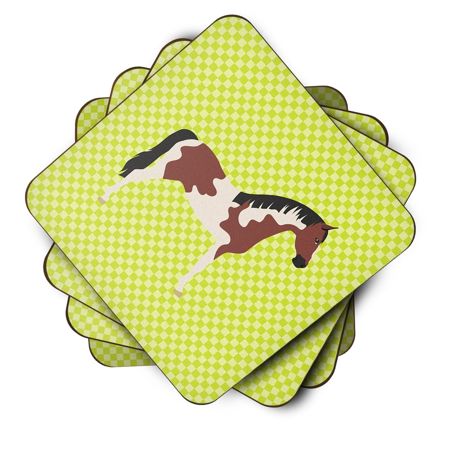 Pinto Horse Green Foam Coasters Set of 4 Cup Coasters for Indoor Outdoor, Tabletop Protection, Anti Slip, Mouse pad Material