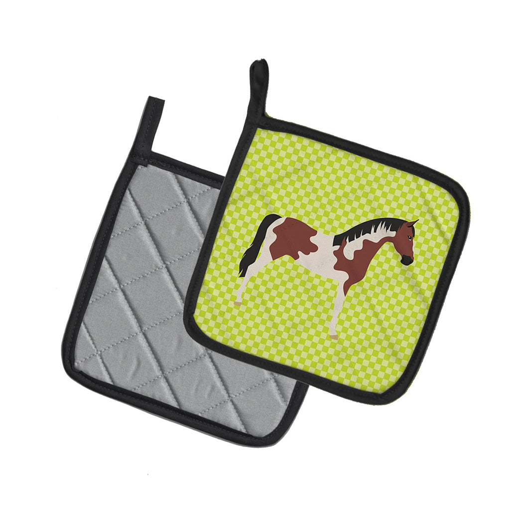 Pinto Horse Green Pot Holder Set of 2 Heat Resistant Quilted Hot Pads 7.5 x 7.5 Inch, Insulated Kitchen Trivets for Cooking & Baking