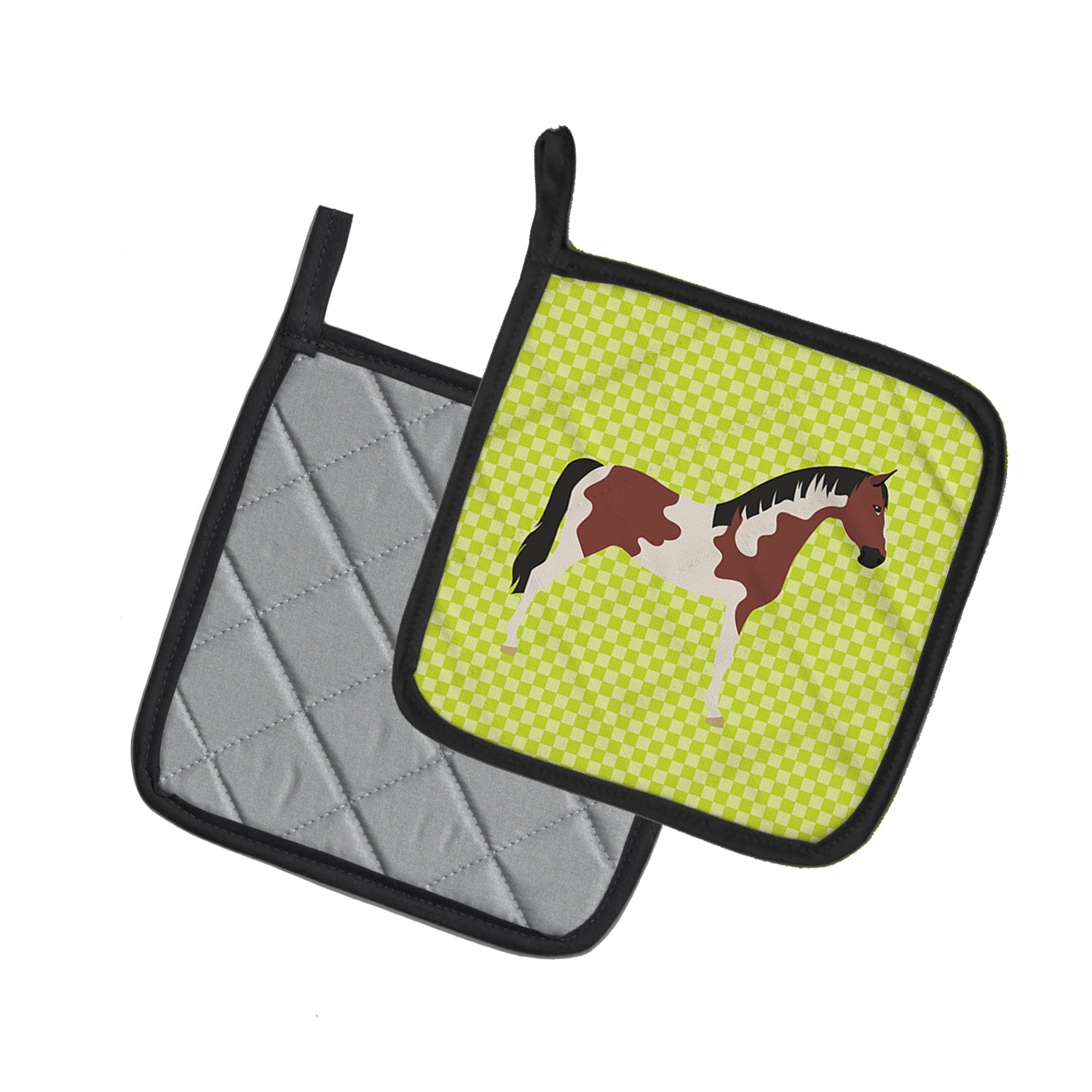 Pinto Horse Green Pot Holder Set of 2 Heat Resistant Quilted Hot Pads 7.5 x 7.5 Inch, Insulated Kitchen Trivets for Cooking & Baking