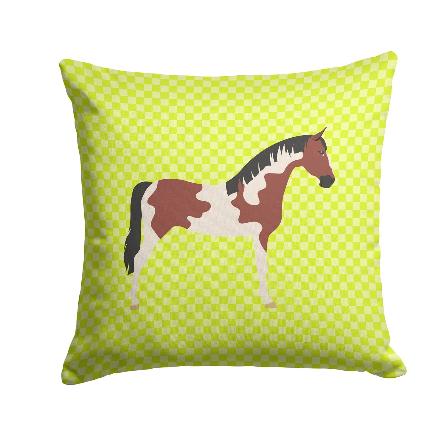 Pinto Horse Green Decorative Throw Pillow 14x14 Indoor Outdoor Accent Cushion, Fabric Cover with Insert for Sofa, Bed, Porch & Living Room