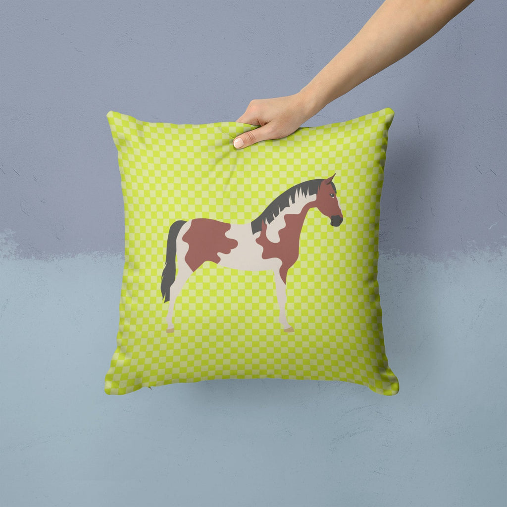 Pinto Horse Green Decorative Throw Pillow 14x14 Indoor Outdoor Accent Cushion, Fabric Cover with Insert for Sofa, Bed, Porch & Living Room