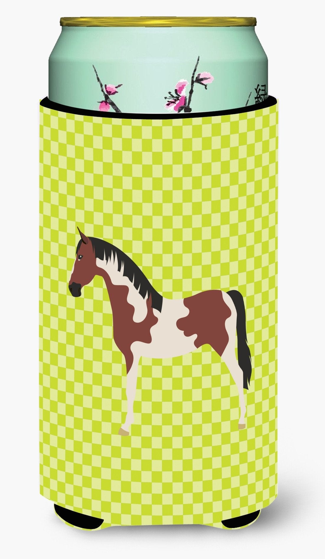 Pinto Horse Green Tall Boy Hugger Can Cooler Sleeve Machine Washable Drink Collapsible Insulator Beverage Insulated Holder