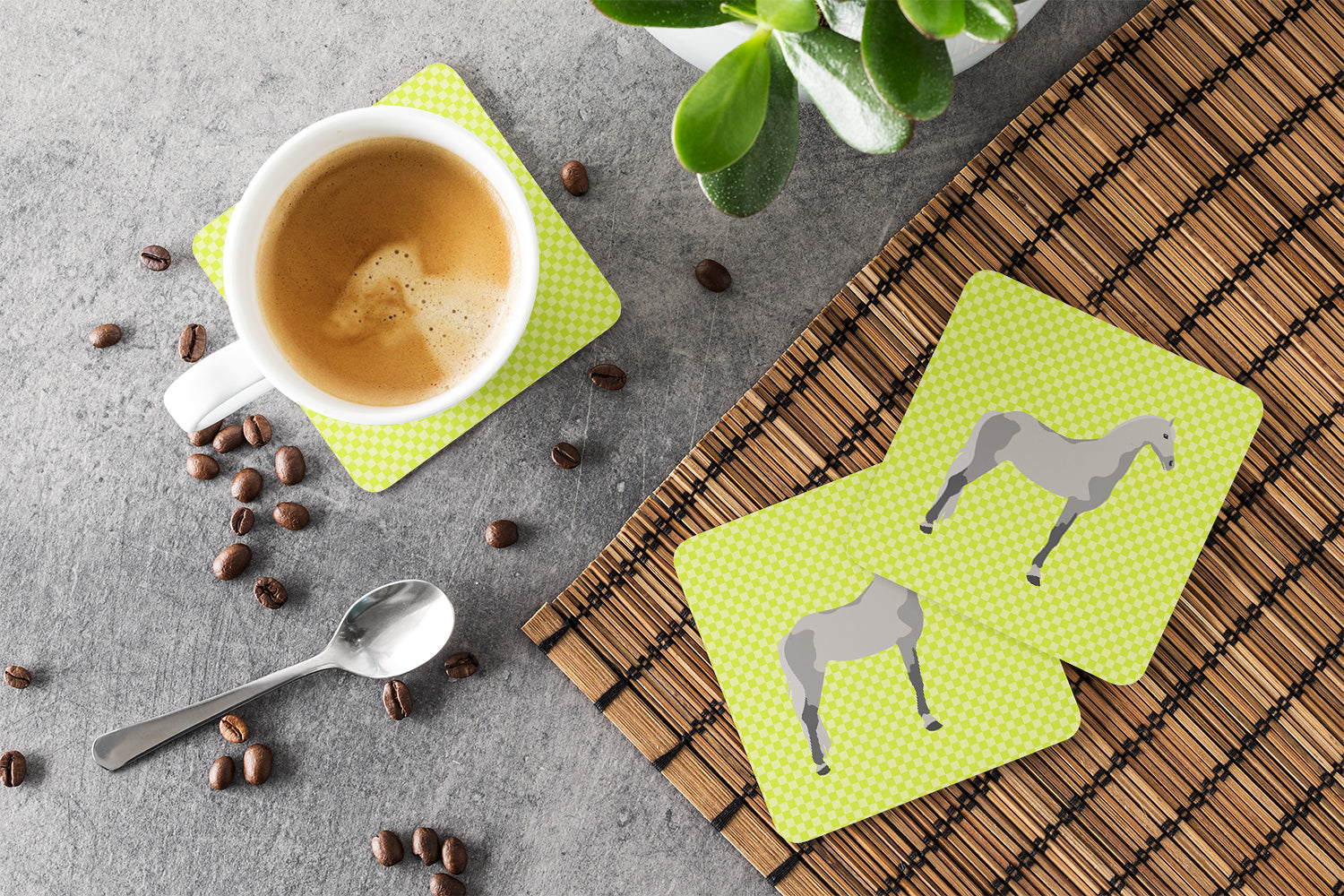 Orlov Trotter Horse Green Foam Coasters Set of 4 Cup Coasters for Indoor Outdoor, Tabletop Protection, Anti Slip, Mouse pad Material