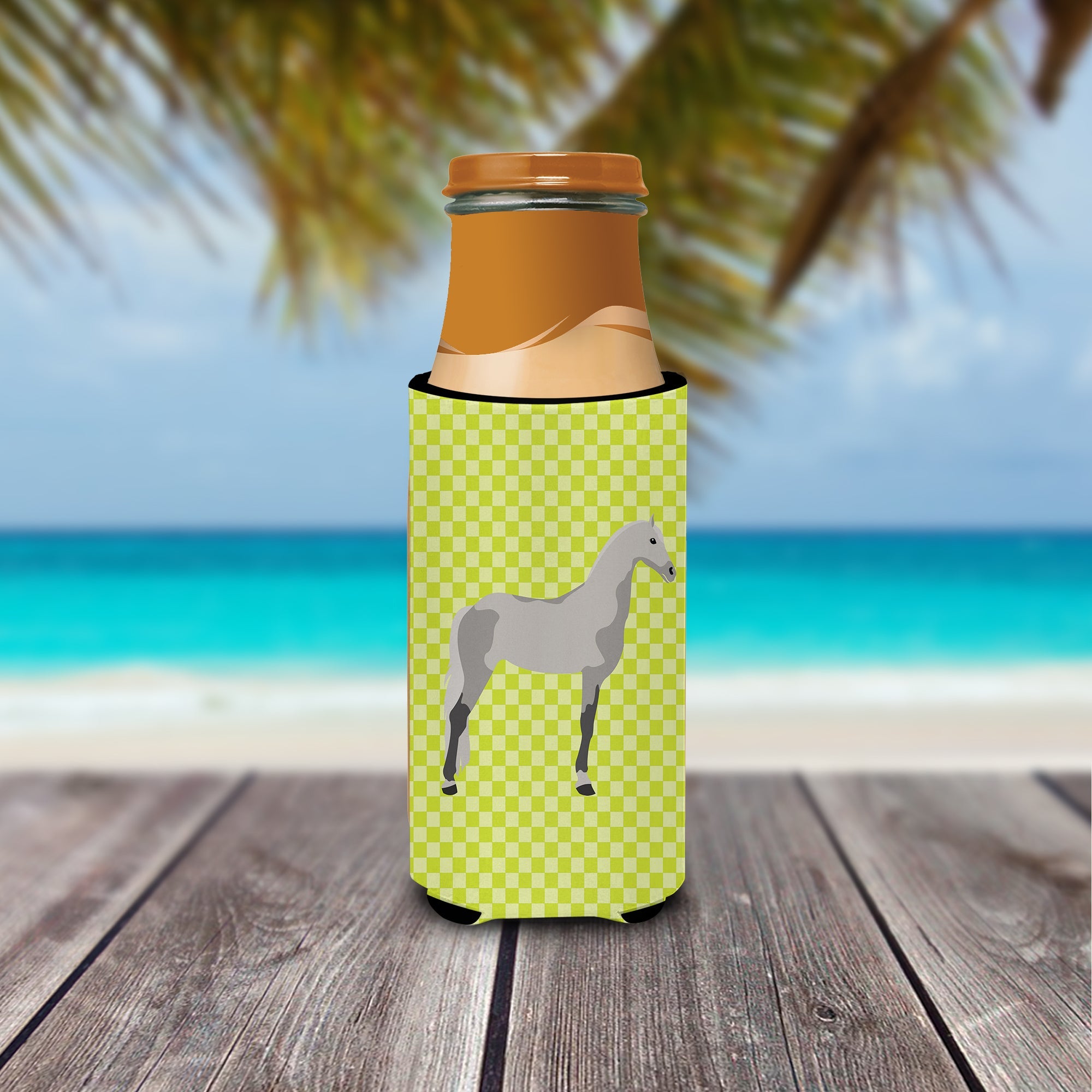 Orlov Trotter Horse Green Slim Can Hugger , Insulated Foam Hugger for 12 oz Slim Cans, Beer Bottles & Water Bottles, Printed in USA