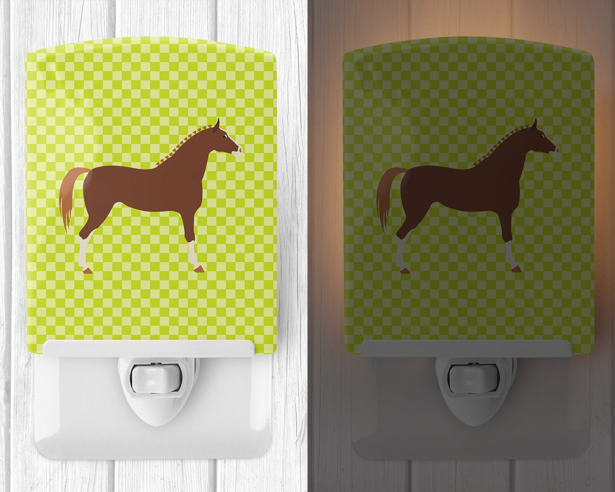 Hannoverian Horse Green Ceramic Night Light Compact, UL-Certified, Ideal for Bedroom, Bathroom, Nursery, Hallway, Kitchen, 6x4x3, Multicolor