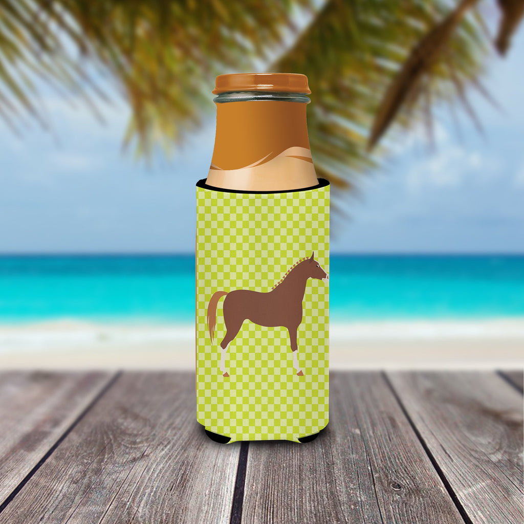 Hannoverian Horse Green Slim Can Hugger , Insulated Foam Hugger for 12 oz Slim Cans, Beer Bottles & Water Bottles, Printed in USA
