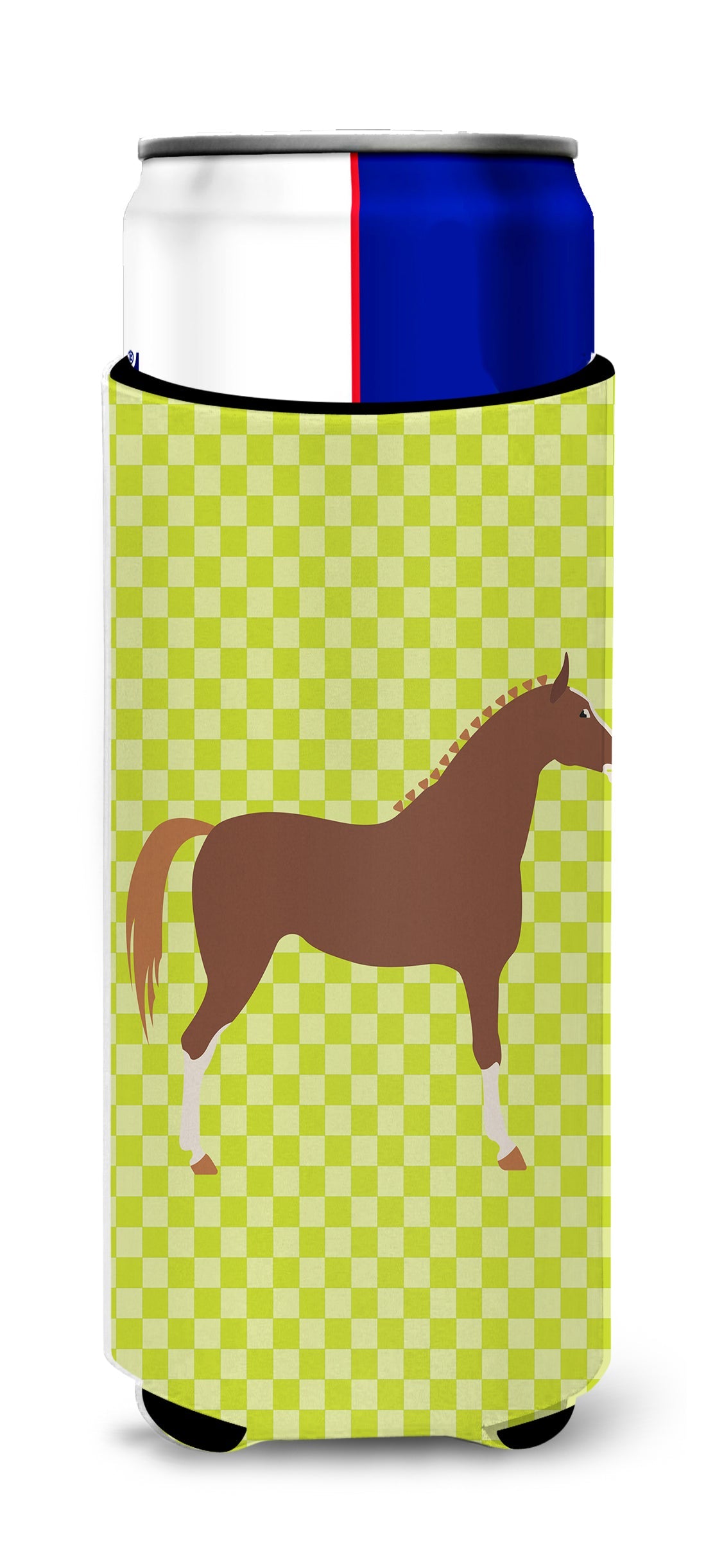 Hannoverian Horse Green Slim Can Hugger , Insulated Foam Hugger for 12 oz Slim Cans, Beer Bottles & Water Bottles, Printed in USA