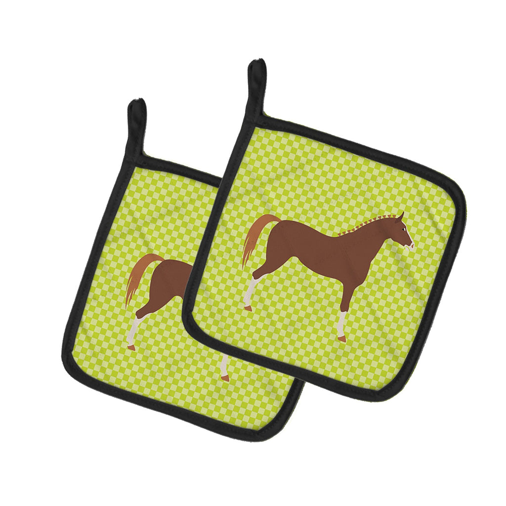 Hannoverian Horse Green Pot Holder Set of 2 Heat Resistant Quilted Hot Pads 7.5 x 7.5 Inch, Insulated Kitchen Trivets for Cooking & Baking