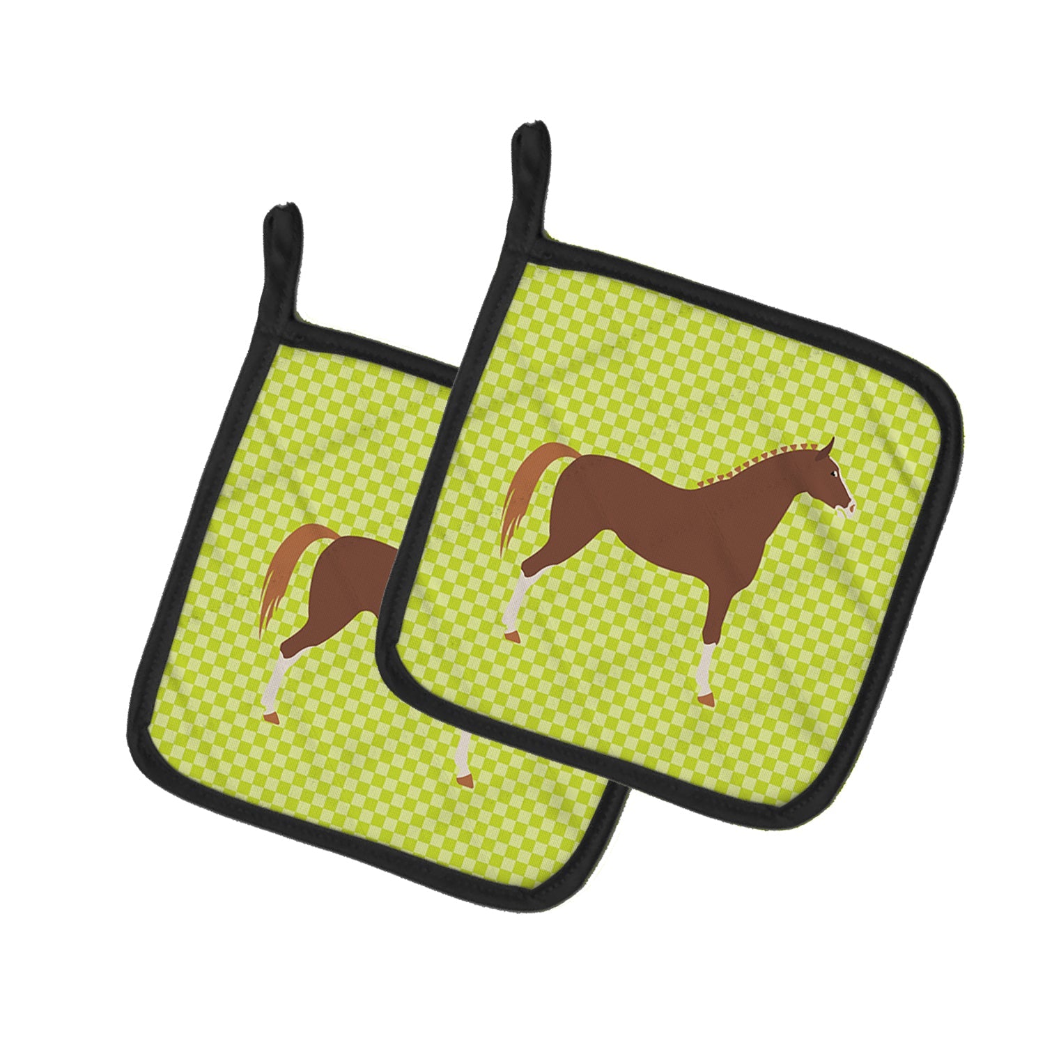 Hannoverian Horse Green Pot Holder Set of 2 Heat Resistant Quilted Hot Pads 7.5 x 7.5 Inch, Insulated Kitchen Trivets for Cooking & Baking