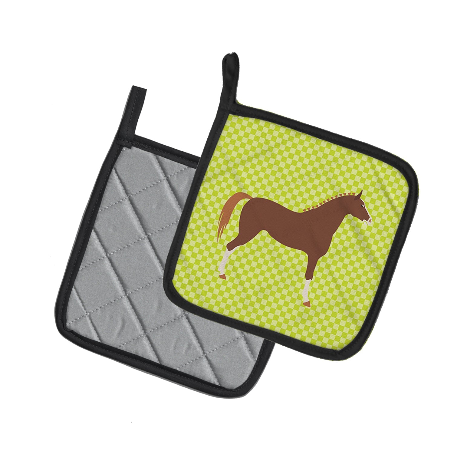 Hannoverian Horse Green Pot Holder Set of 2 Heat Resistant Quilted Hot Pads 7.5 x 7.5 Inch, Insulated Kitchen Trivets for Cooking & Baking