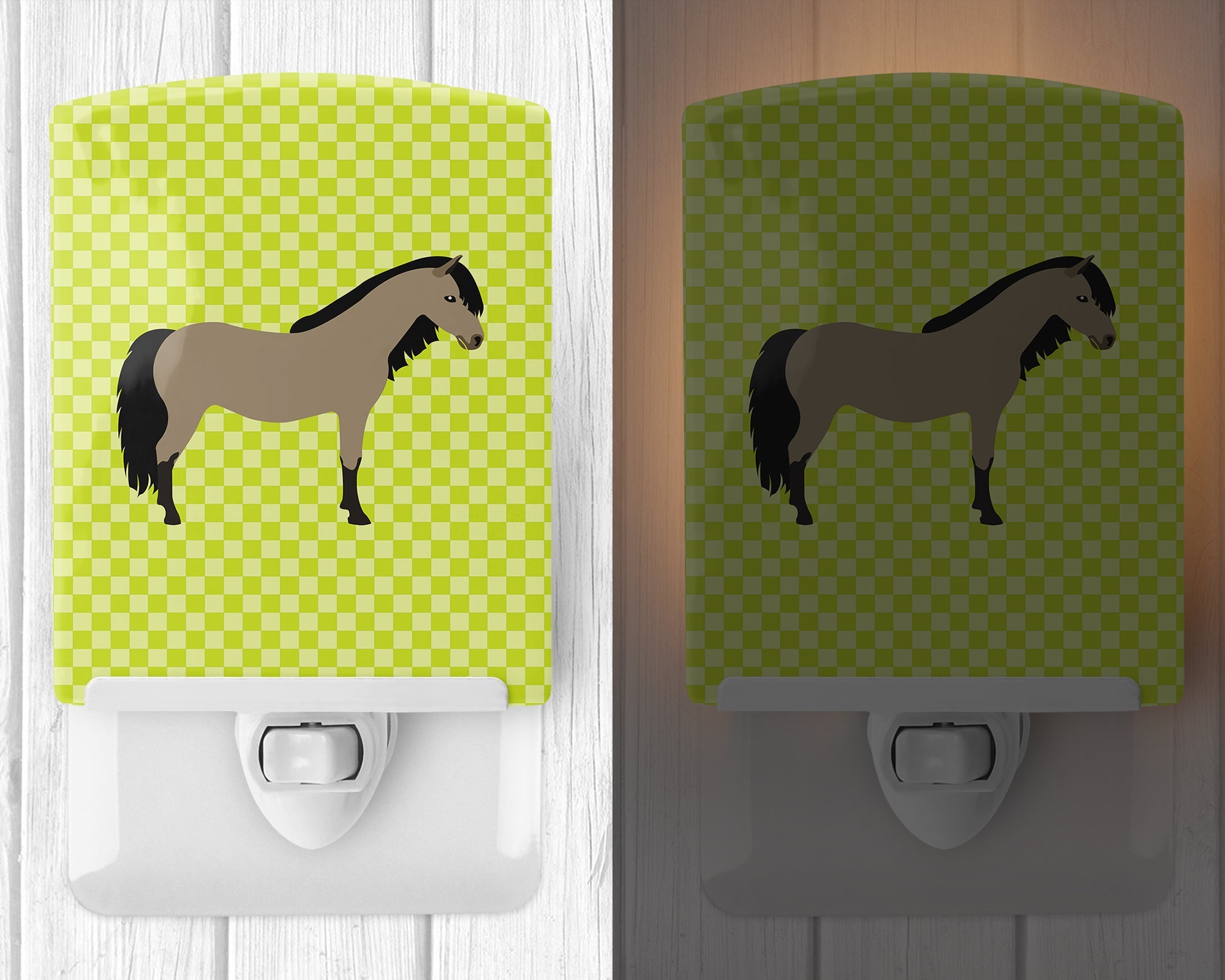 Welsh Pony Horse Green Ceramic Night Light Compact, UL-Certified, Ideal for Bedroom, Bathroom, Nursery, Hallway, Kitchen, 6x4x3, Multicolor