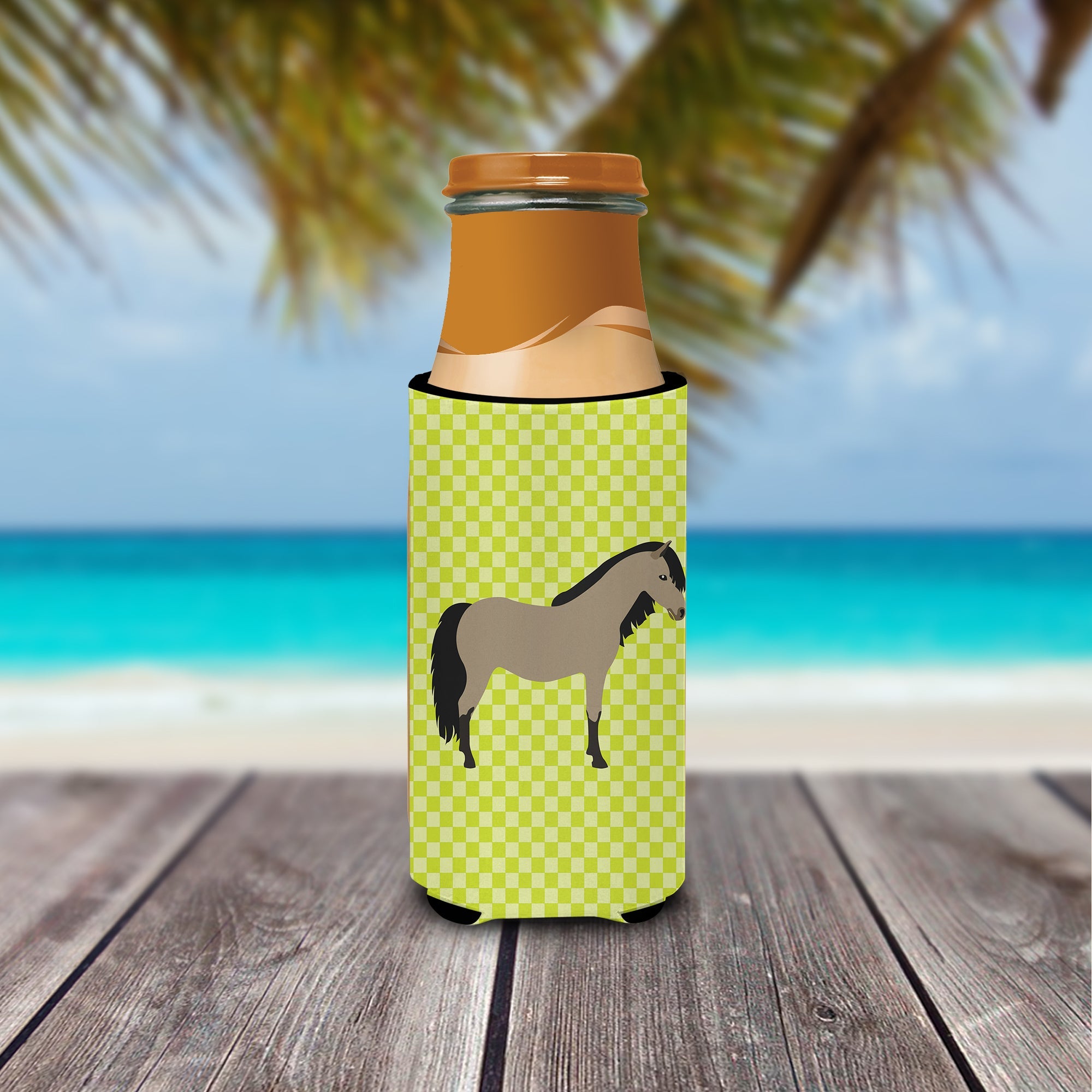 Welsh Pony Horse Green Slim Can Hugger , Insulated Foam Hugger for 12 oz Slim Cans, Beer Bottles & Water Bottles, Printed in USA