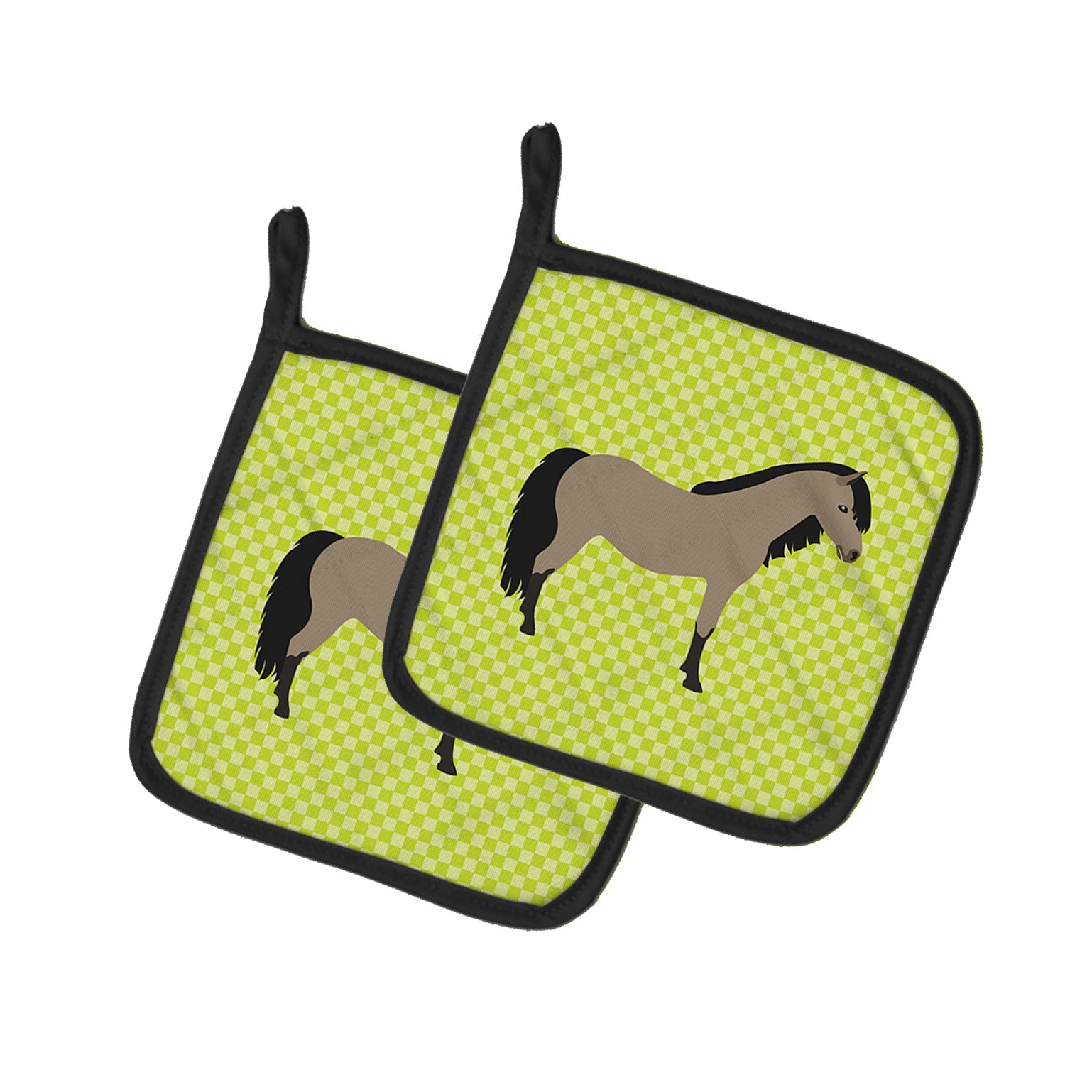 Welsh Pony Horse Green Pot Holder Set of 2 Heat Resistant Quilted Hot Pads 7.5 x 7.5 Inch, Insulated Kitchen Trivets for Cooking & Baking
