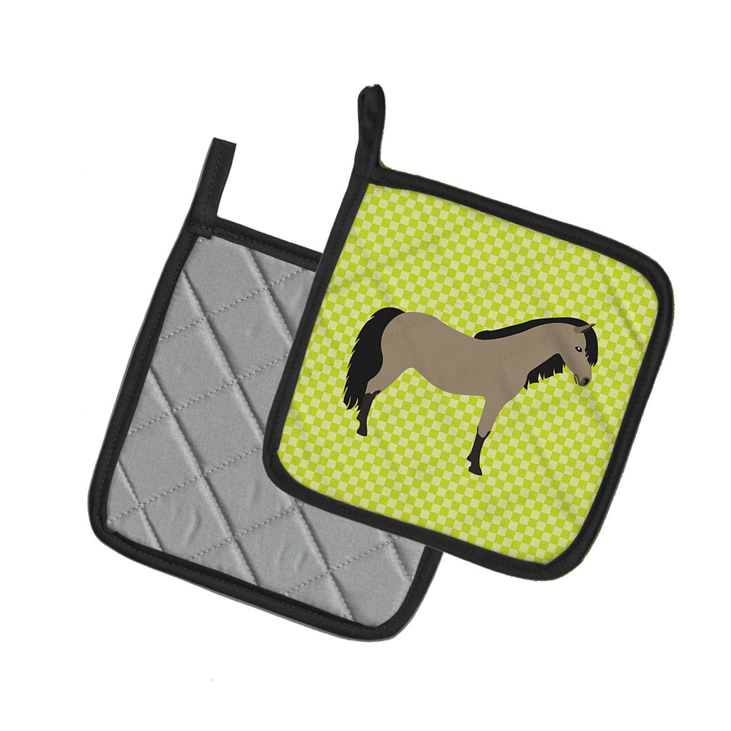 Welsh Pony Horse Green Pot Holder Set of 2 Heat Resistant Quilted Hot Pads 7.5 x 7.5 Inch, Insulated Kitchen Trivets for Cooking & Baking