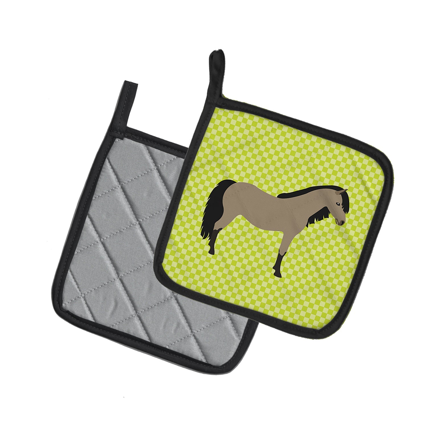 Welsh Pony Horse Green Pot Holder Set of 2 Heat Resistant Quilted Hot Pads 7.5 x 7.5 Inch, Insulated Kitchen Trivets for Cooking & Baking
