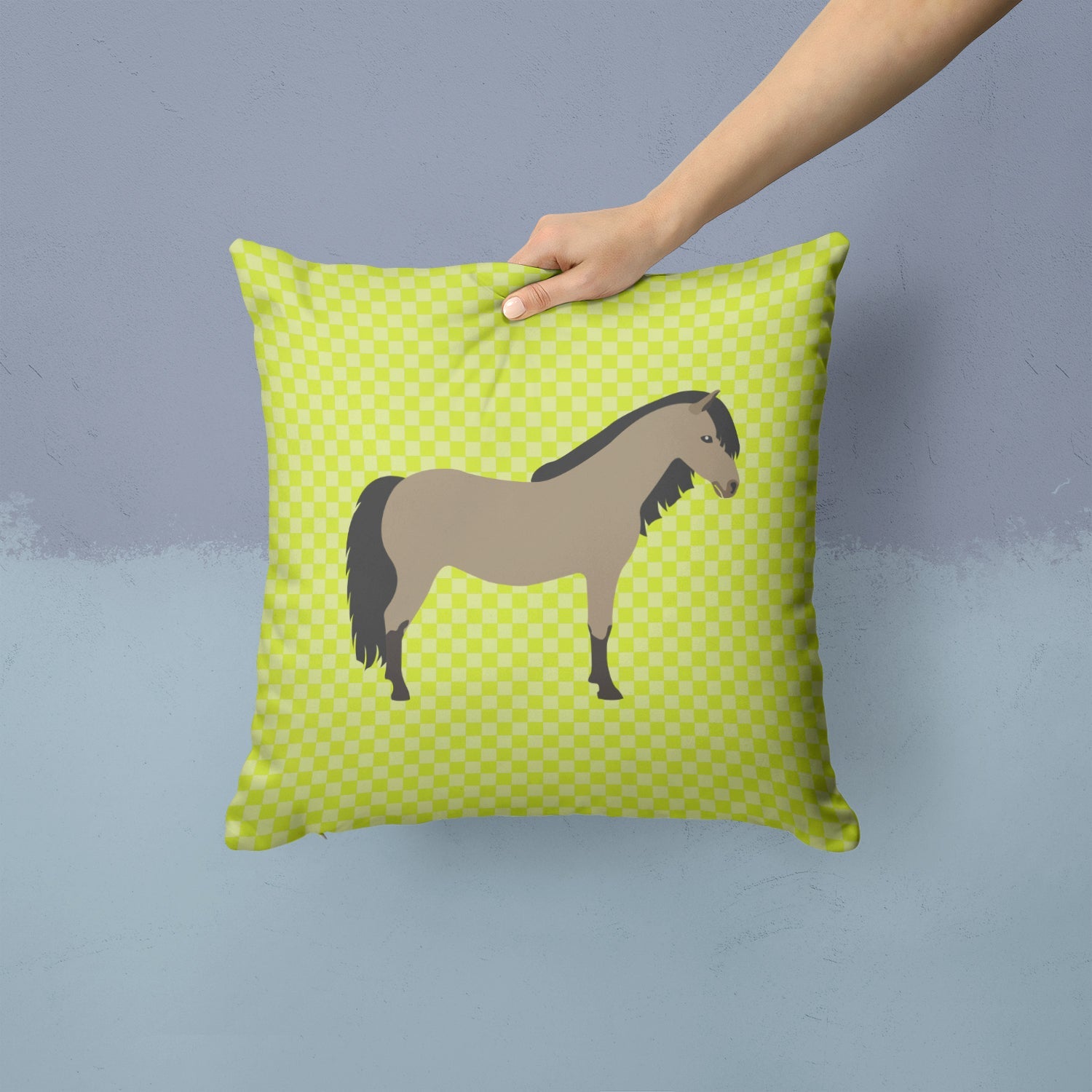Welsh Pony Horse Green Decorative Throw Pillow 14x14 Indoor Outdoor Accent Cushion, Fabric Cover with Insert for Sofa, Bed, Porch & Living Room
